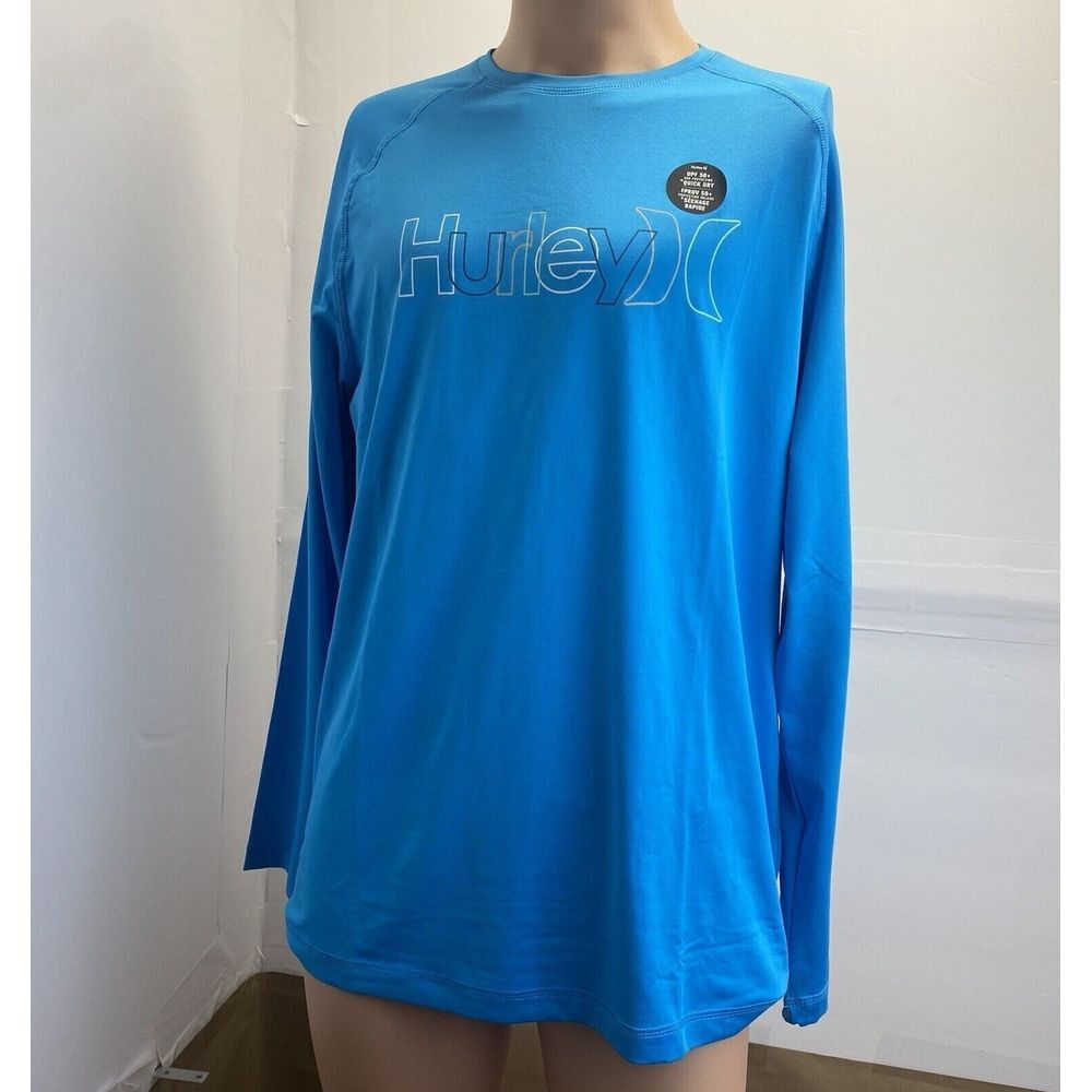 HURLEY Men's Long Sleeve Sunshirt Blue Size M UPF 50+ Quick‎ Dry Top Stretch New